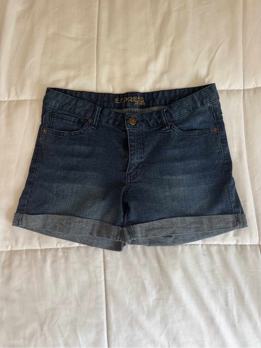 Express Women's Dark Blue Denim Roll-Cuff Shorts